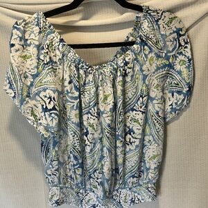 Christian Siriano Blue and Green Floral Blouse